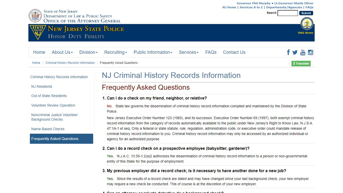 NJ Criminal History Records Information - Government of New Jersey
